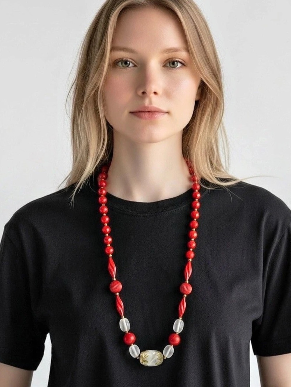 Red Beaded Statement Necklace
